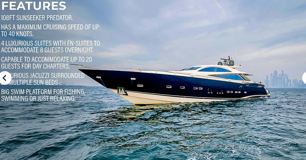 This 88.0' Custom cand take up to 65 passengers around Dubai
