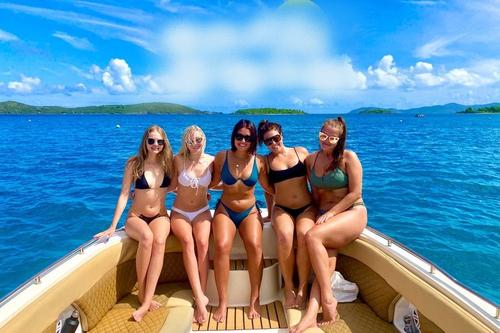 Discover Charlotte Amalie surroundings on this 286 World Cat boat
