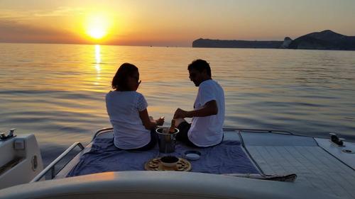 Motor yacht boat rental in Vlychada marina Santorini, Greece